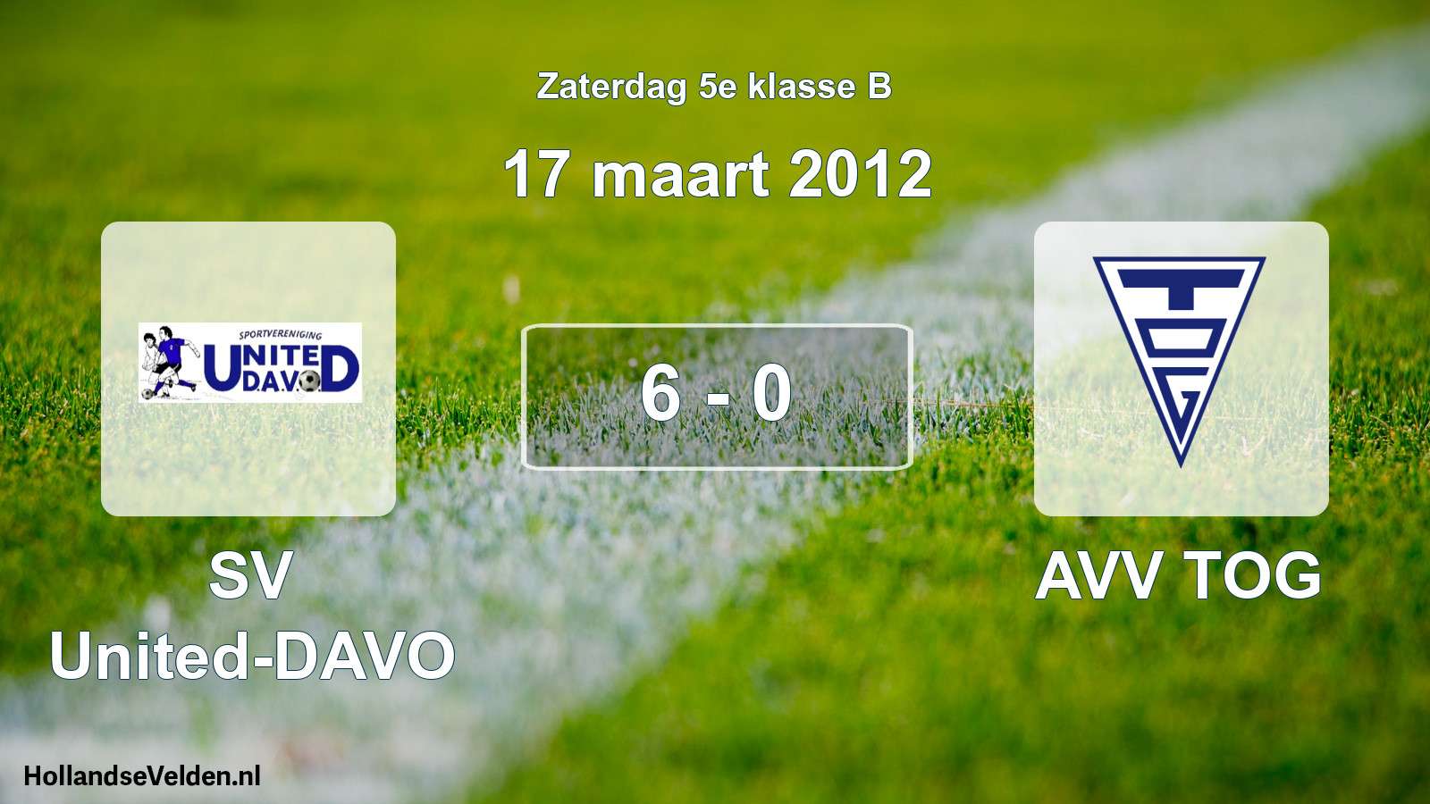 Total number of matches played: SV United-DAVO - AVV TOG 6 - 0 (17 March 2012)