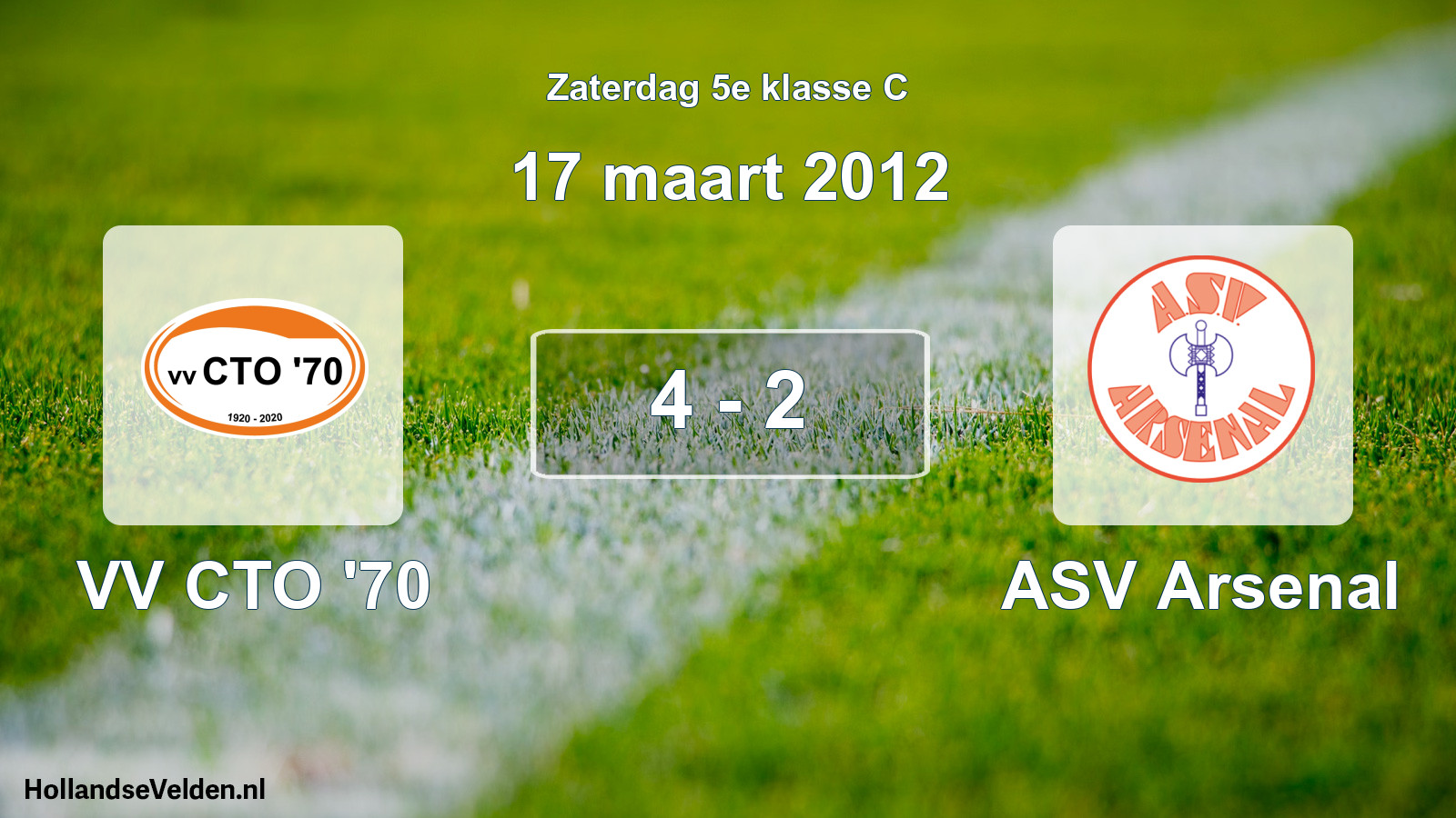 Total number of matches played: VV CTO '70 - ASV Arsenal 4 - 2 (17 March 2012)