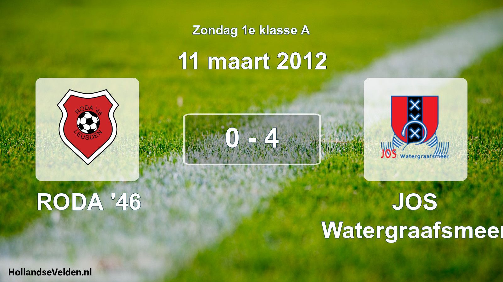 Total number of matches played: RODA '46 - JOS Watergraafsmeer 0 - 4 (11 March 2012)
