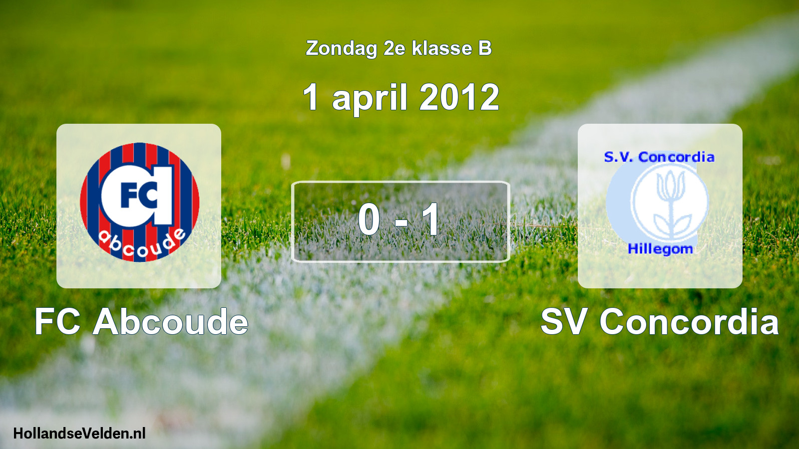 Total number of matches played: FC Abcoude - SV Concordia 0 - 1 (1 April 2012)