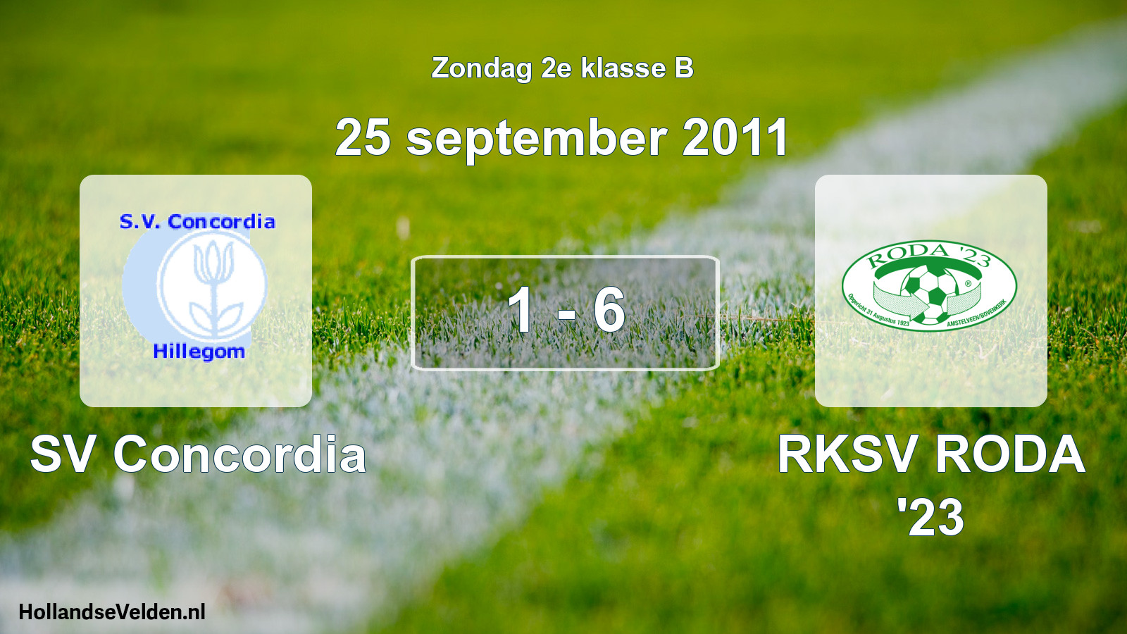 Total number of matches played: SV Concordia - RKSV RODA '23 1 - 6 (25 September 2011)