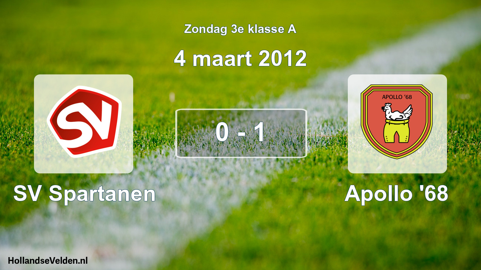 Total number of matches played: SV Spartanen - Apollo '68 0 - 1 (4 March 2012)