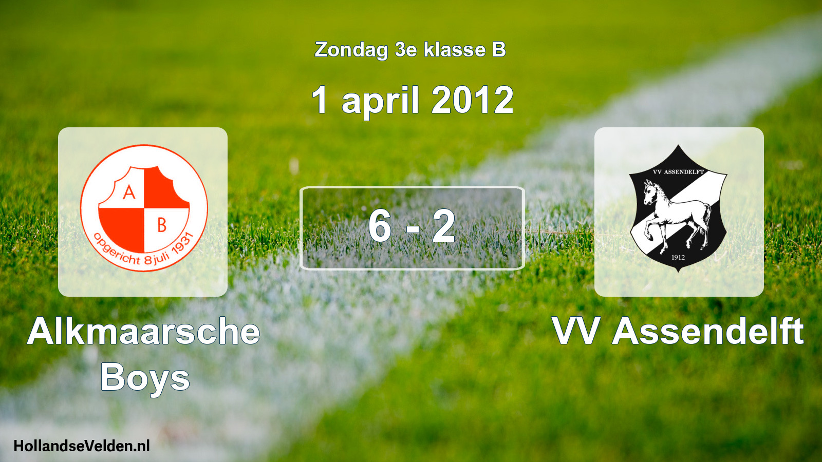 Total number of matches played: Alkmaarsche Boys - VV Assendelft 6 - 2 (1 April 2012)