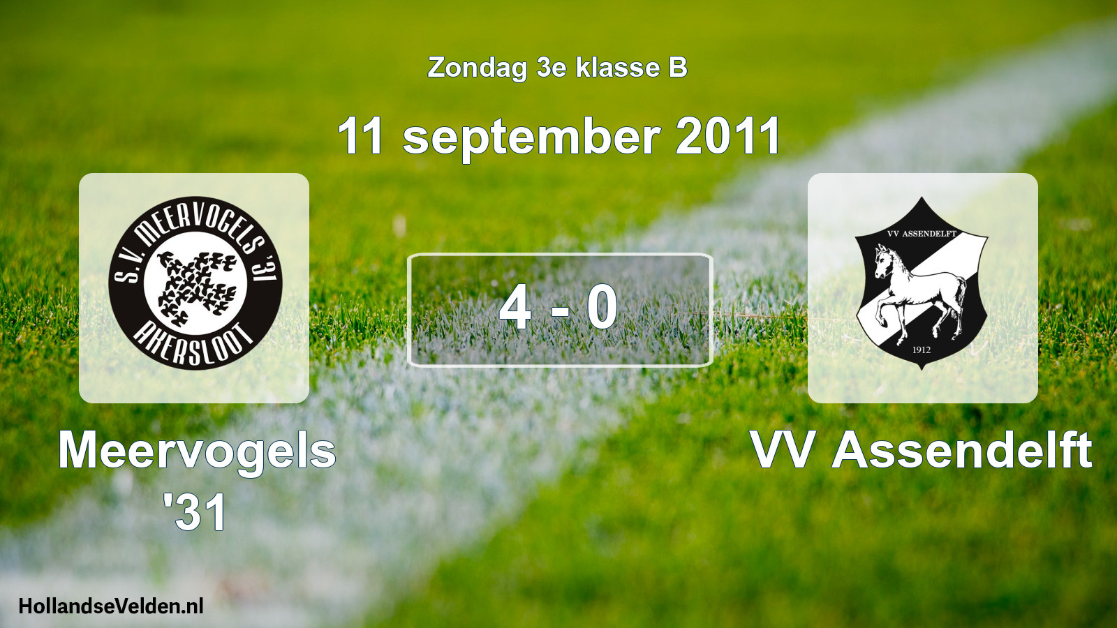 Total number of matches played: Meervogels '31 - VV Assendelft 4 - 0 (11 September 2011)