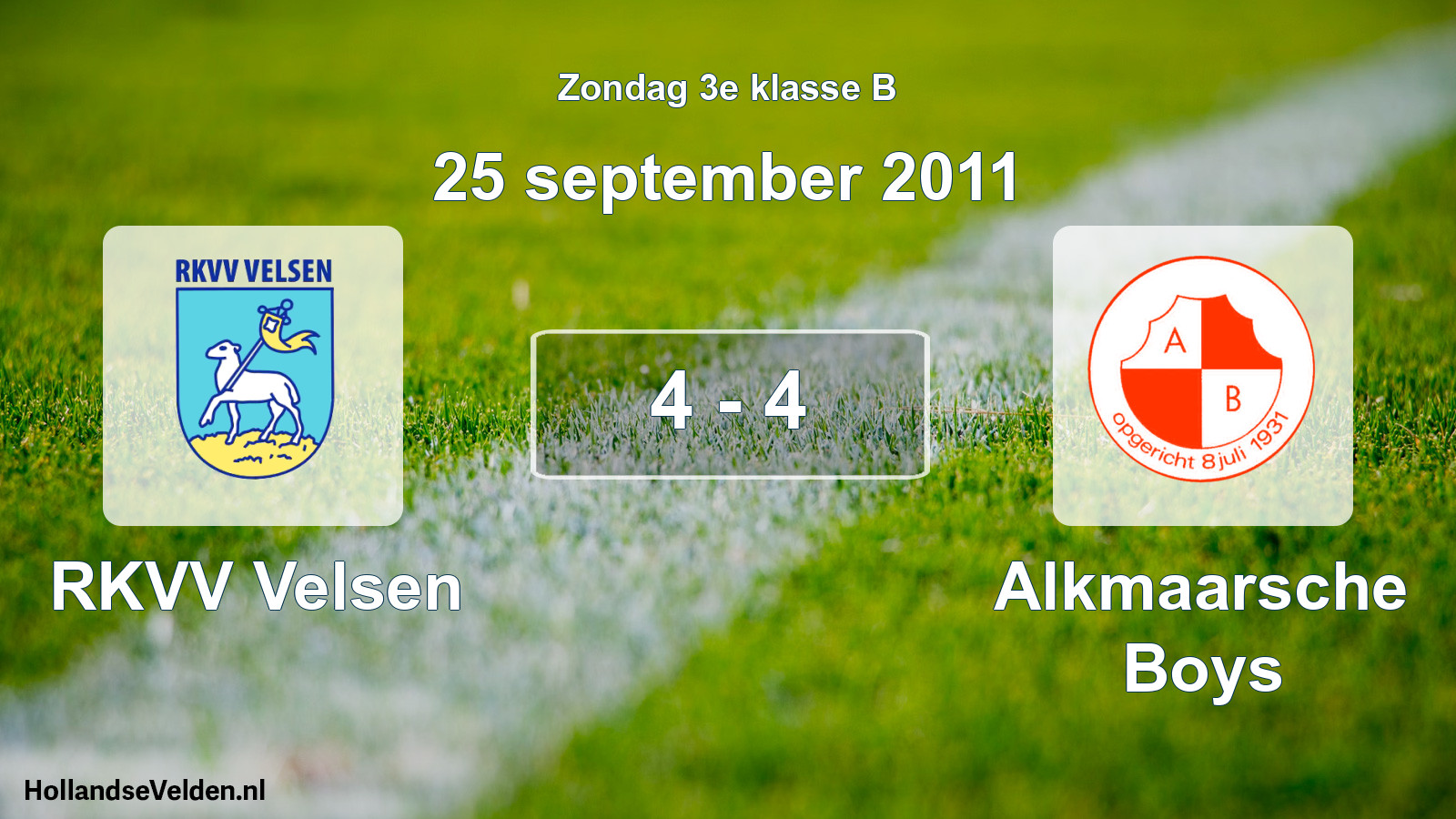 Total number of matches played: RKVV Velsen - Alkmaarsche Boys 4 - 4 (25 September 2011)