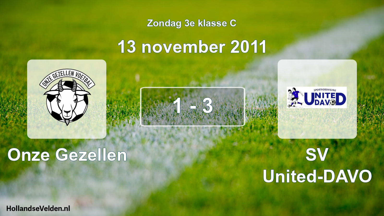 Total number of matches played: Onze Gezellen - SV United-DAVO 1 - 3 (13 November 2011)