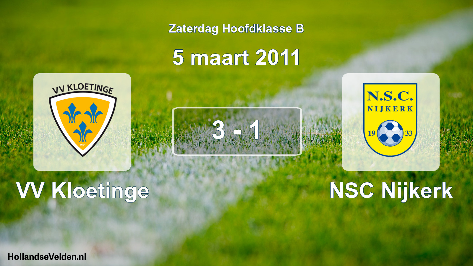 Total number of matches played: VV Kloetinge - NSC Nijkerk 3 - 1 (5 March 2011)