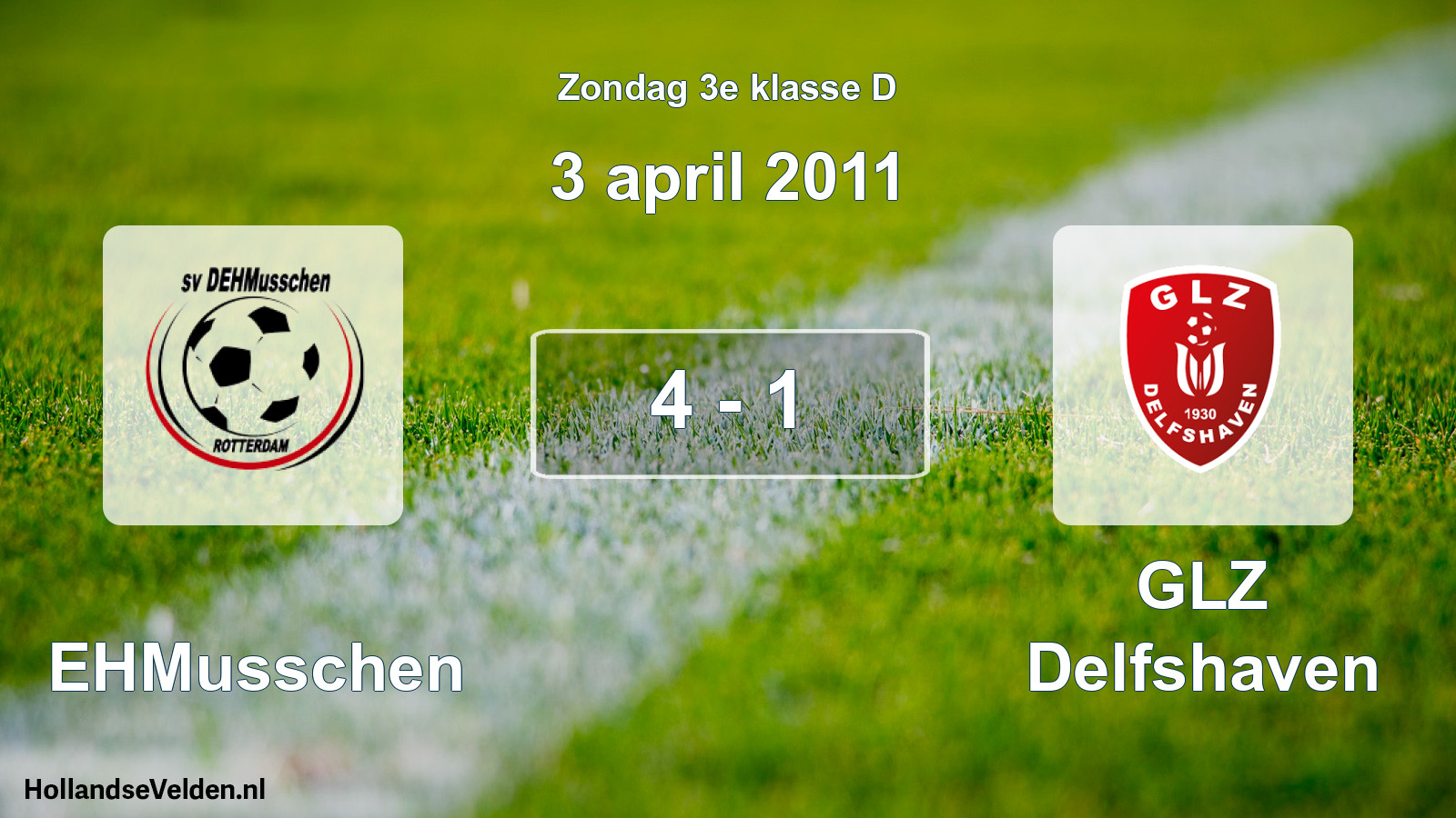 Total number of matches played: DEHMusschen - GLZ Delfshaven 4 - 1 (3 April 2011)