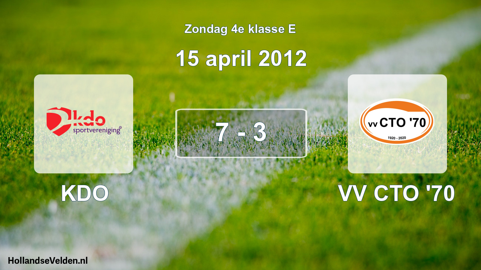 Total number of matches played: KDO - VV CTO '70 7 - 3 (15 April 2012)