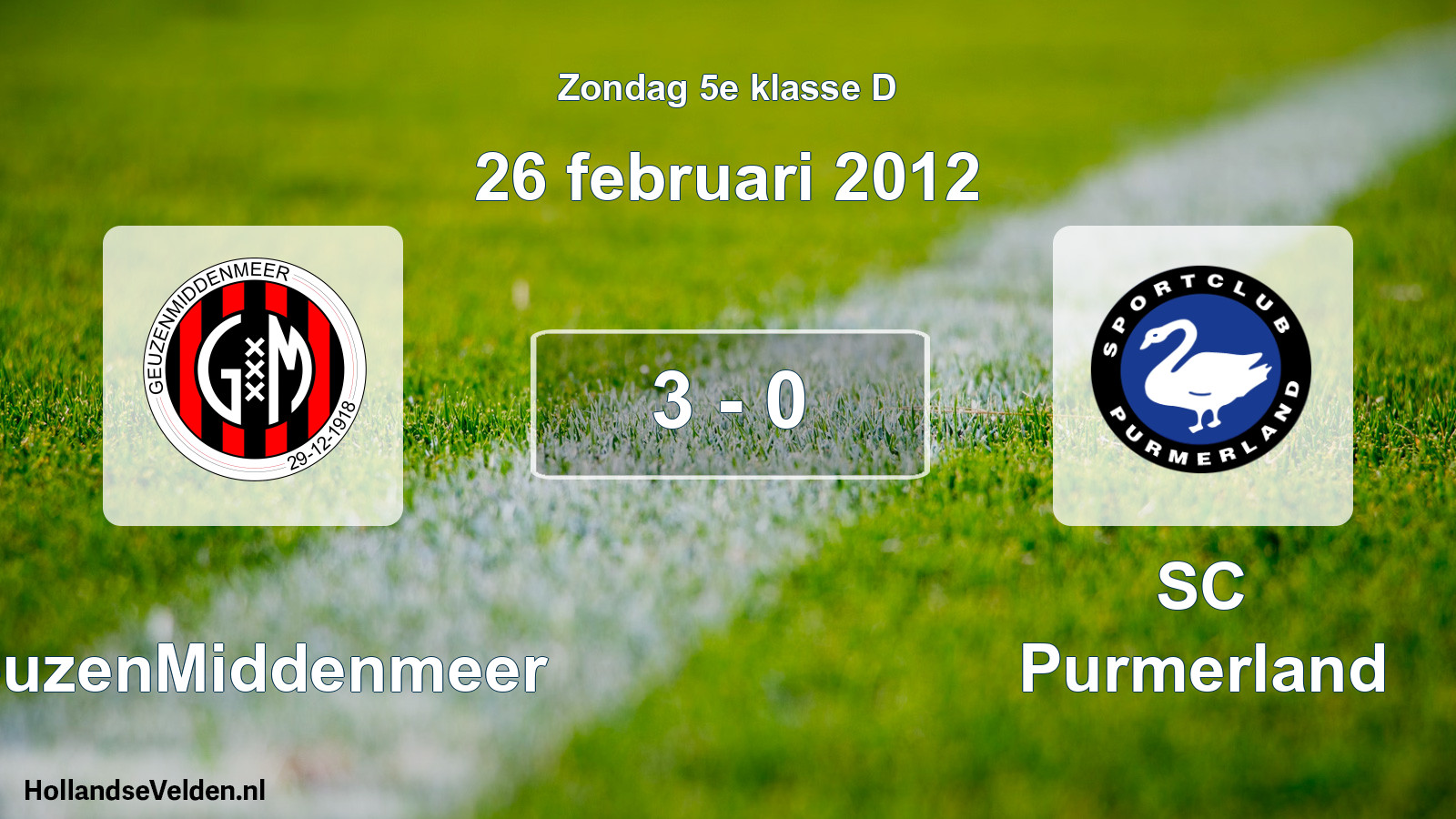 Total number of matches played: GeuzenMiddenmeer - SC Purmerland 3 - 0 (26 February 2012)