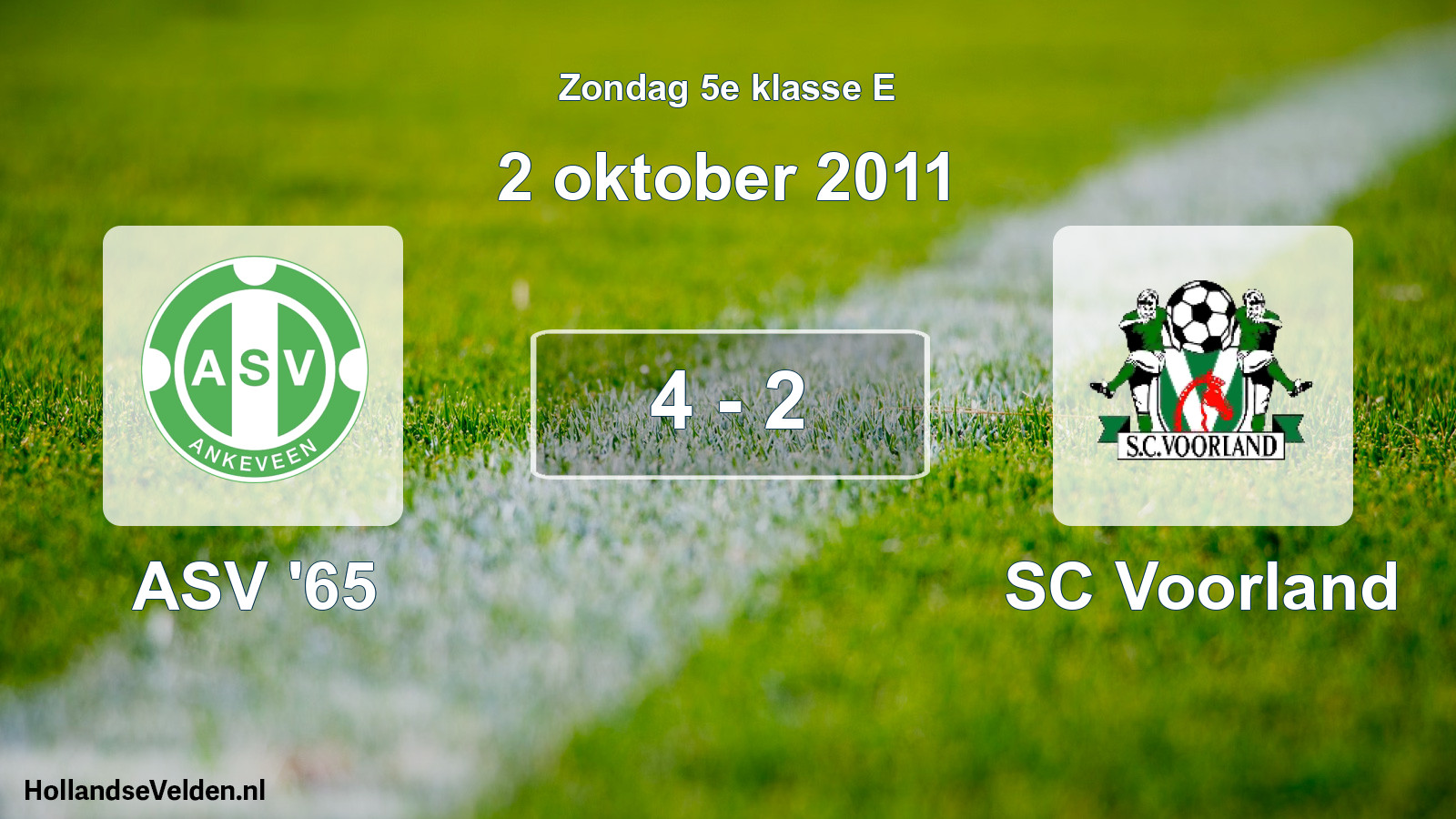 Total number of matches played: ASV '65 - SC Voorland 4 - 2 (2 October 2011)