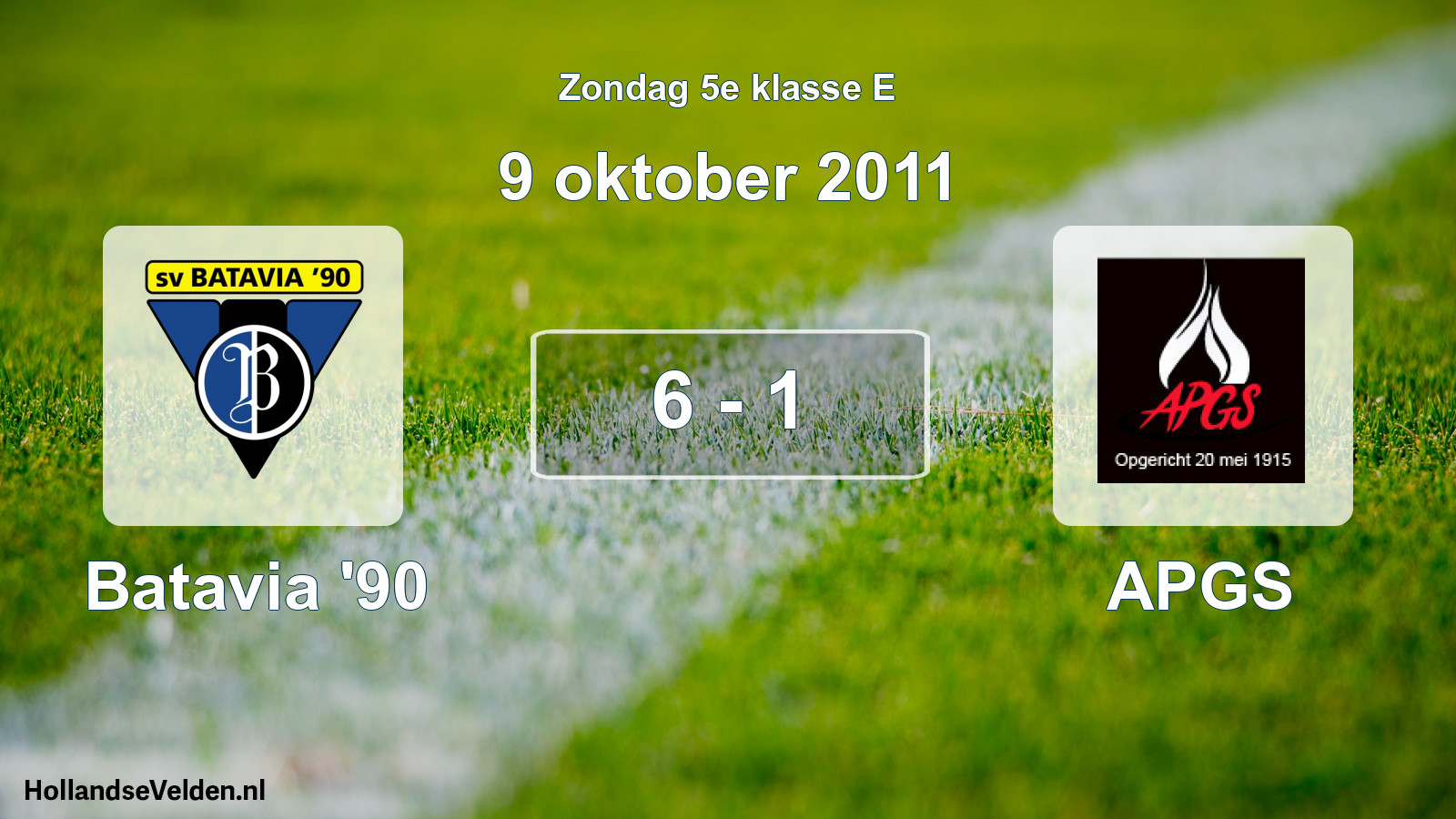 Total number of matches played: Batavia '90 - APGS 6 - 1 (9 October 2011)