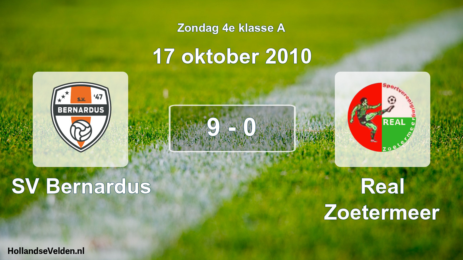 Gespeelde wedstrijd: SV Bernardus - Real Zoetermeer 9 - 0 (17 oktober 2010)