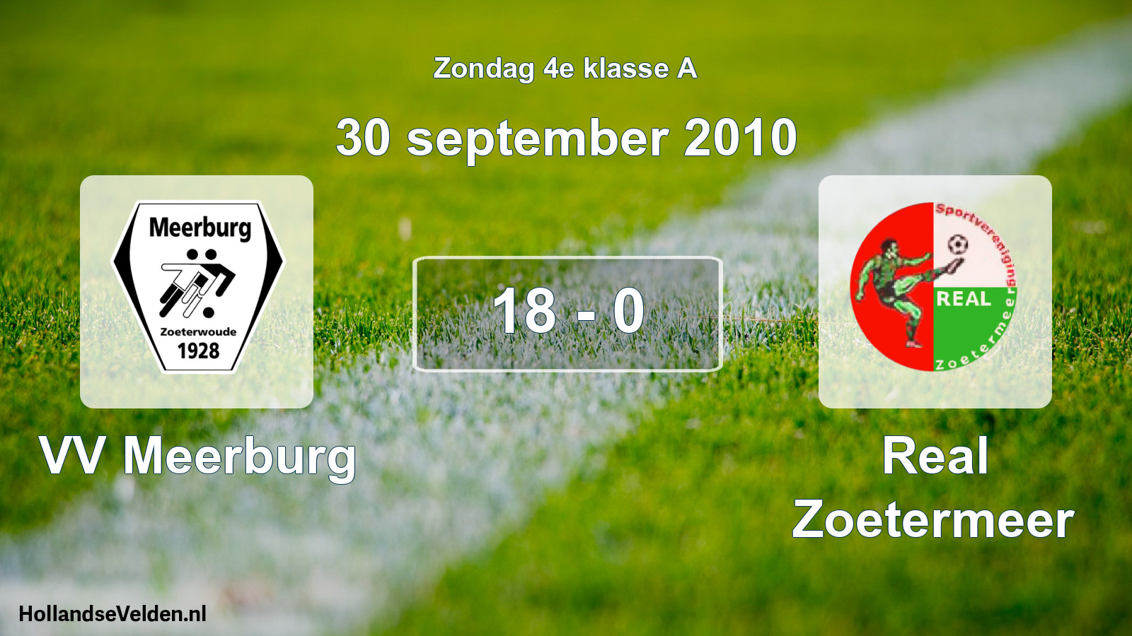 Gespeelde wedstrijd: VV Meerburg - Real Zoetermeer 18 - 0 (30 september 2010)
