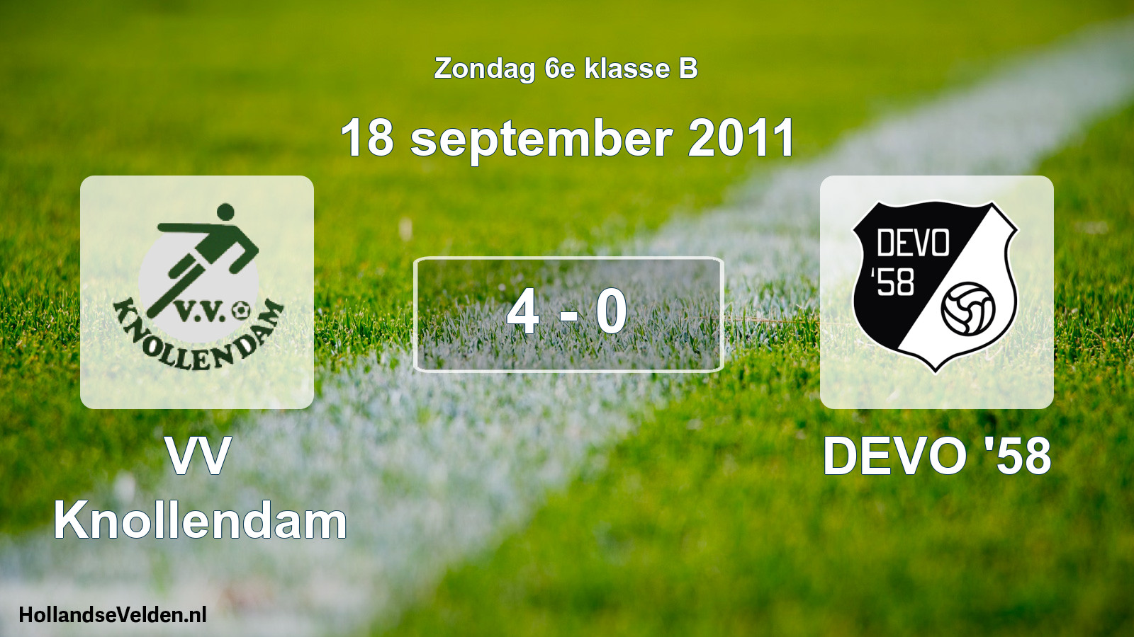 Total number of matches played: VV Knollendam - DEVO '58 4 - 0 (18 September 2011)