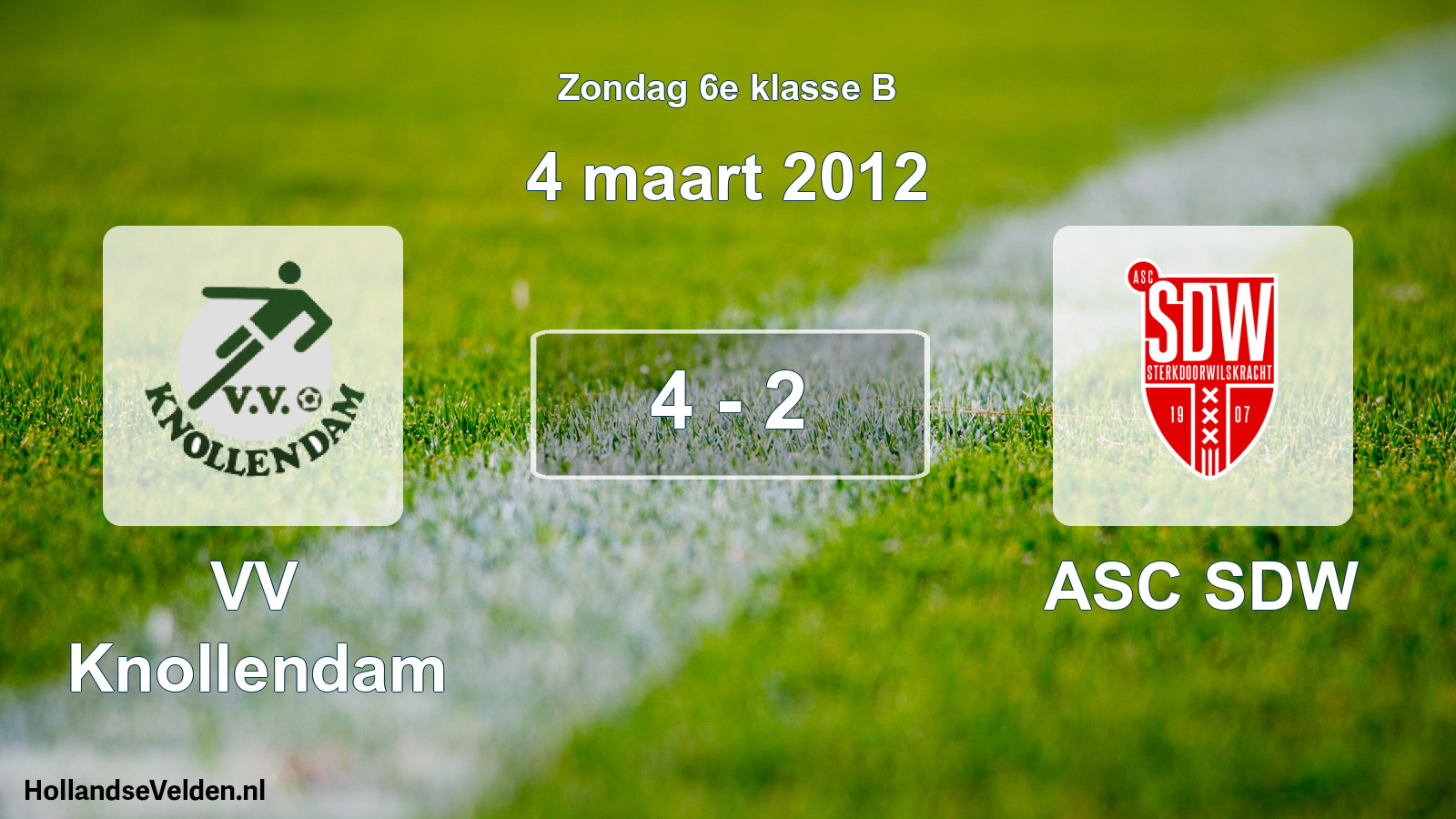 Total number of matches played: VV Knollendam - ASC SDW 4 - 2 (4 March 2012)