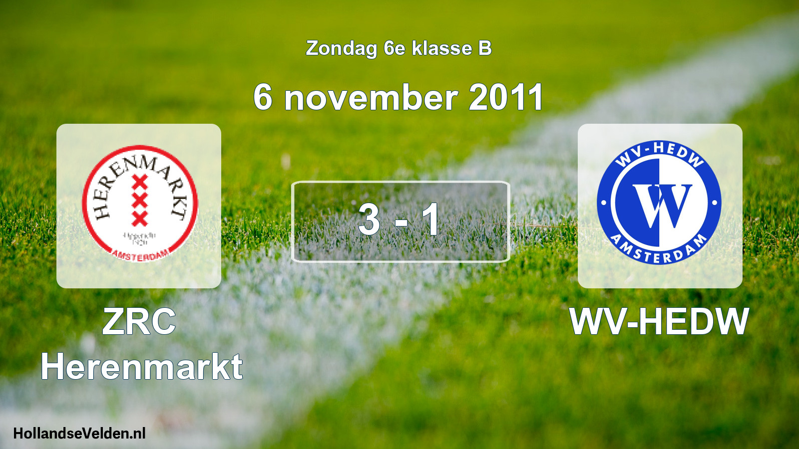 Total number of matches played: ZRC Herenmarkt - WV-HEDW 3 - 1 (6 November 2011)
