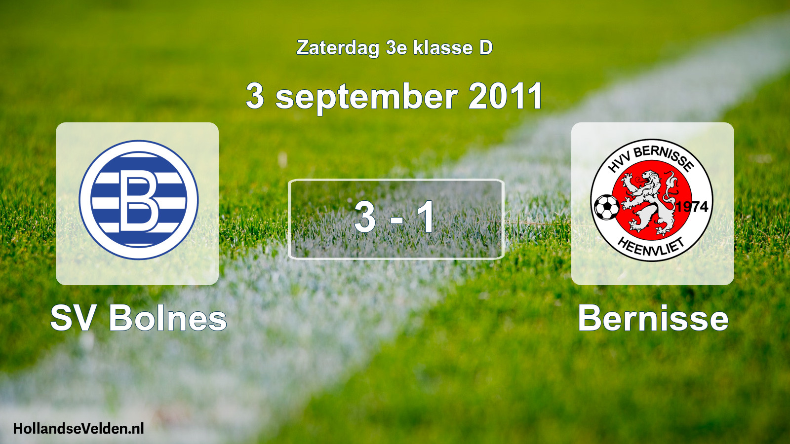 Total number of matches played: SV Bolnes - Bernisse 3 - 1 (3 September 2011)