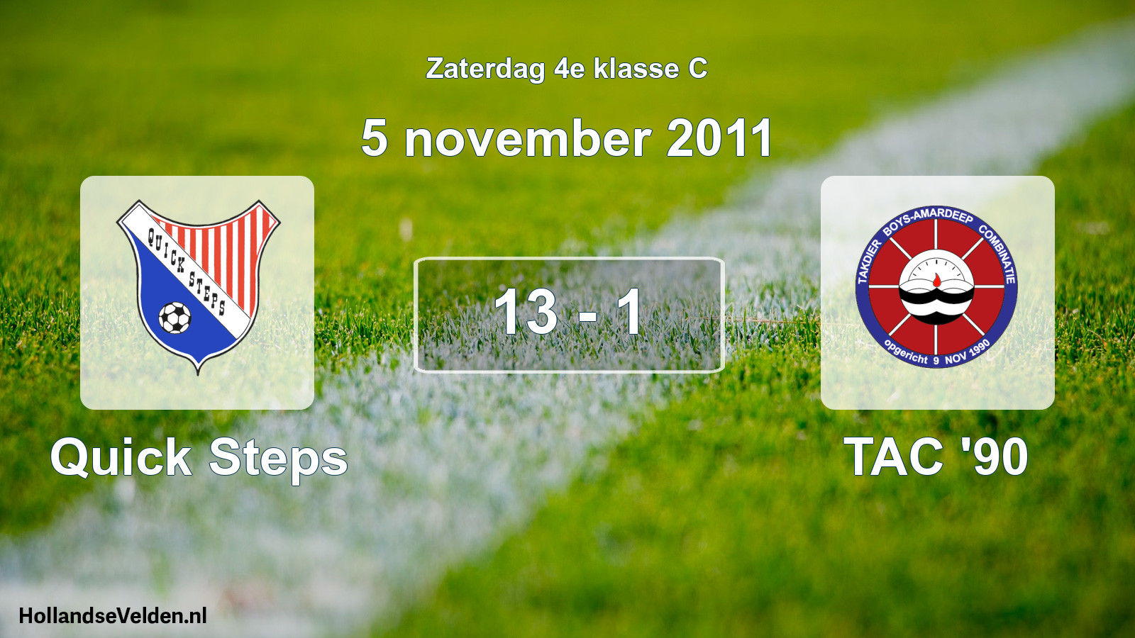 Total number of matches played: Quick Steps - TAC '90 13 - 1 (5 November 2011)