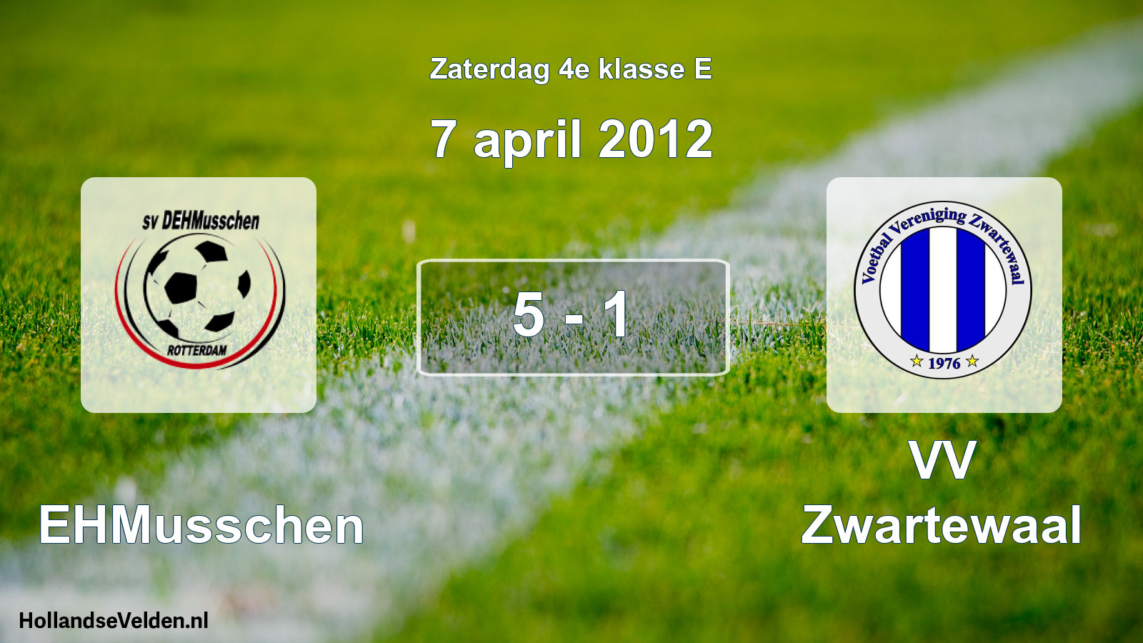 Total number of matches played: DEHMusschen - VV Zwartewaal 5 - 1 (7 April 2012)
