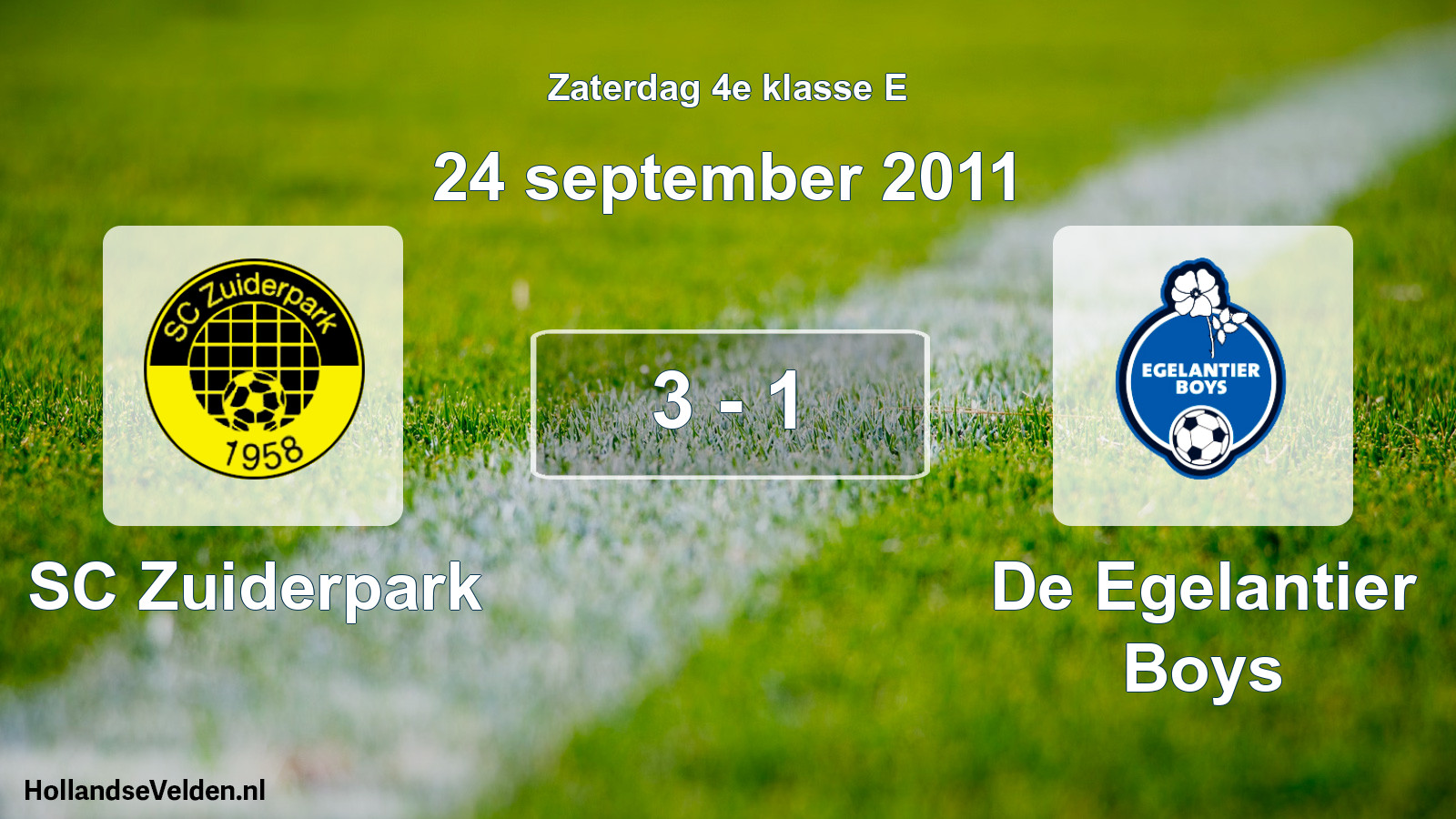 Total number of matches played: SC Zuiderpark - De Egelantier Boys 3 - 1 (24 September 2011)