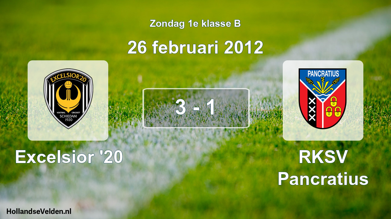 Total number of matches played: Excelsior '20 - RKSV Pancratius 3 - 1 (26 February 2012)