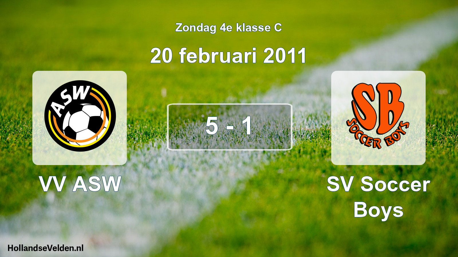 Total number of matches played: VV ASW - SV Soccer Boys 5 - 1 (20 February 2011)
