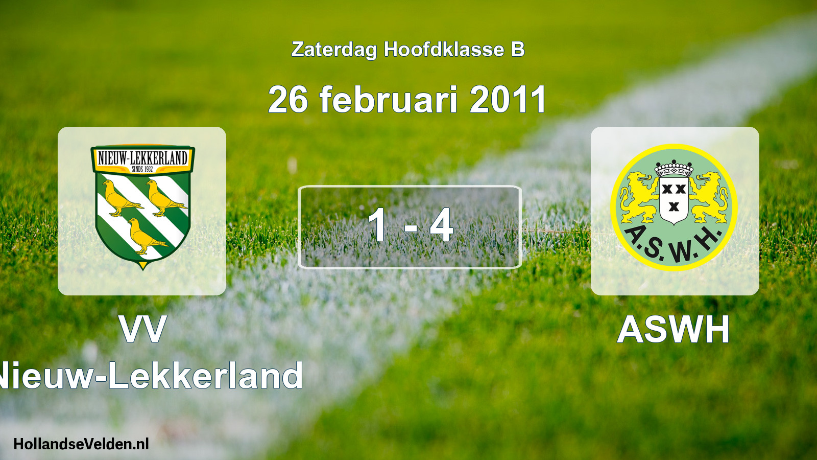 Total number of matches played: VV Nieuw-Lekkerland - ASWH 1 - 4 (26 February 2011)