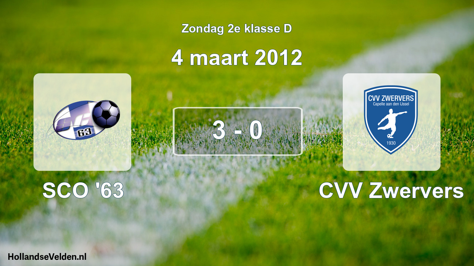 Total number of matches played: SCO '63 - CVV Zwervers 3 - 0 (4 March 2012)
