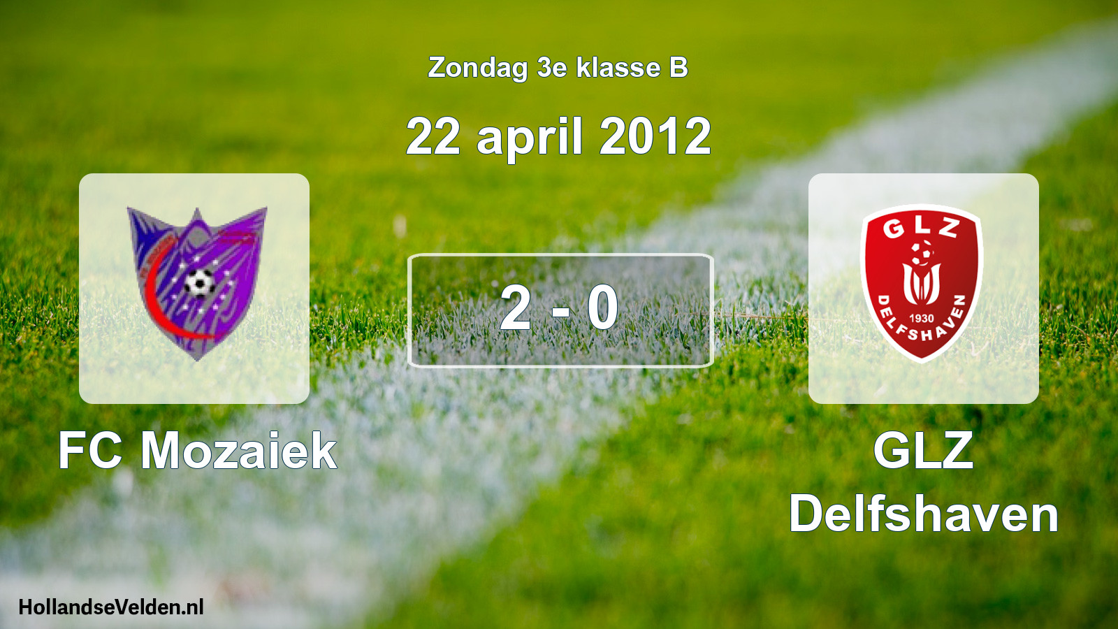 Total number of matches played: FC Mozaiek - GLZ Delfshaven 2 - 0 (22 April 2012)