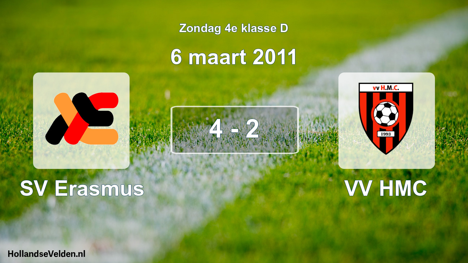 Total number of matches played: SV Erasmus - VV HMC 4 - 2 (6 March 2011)