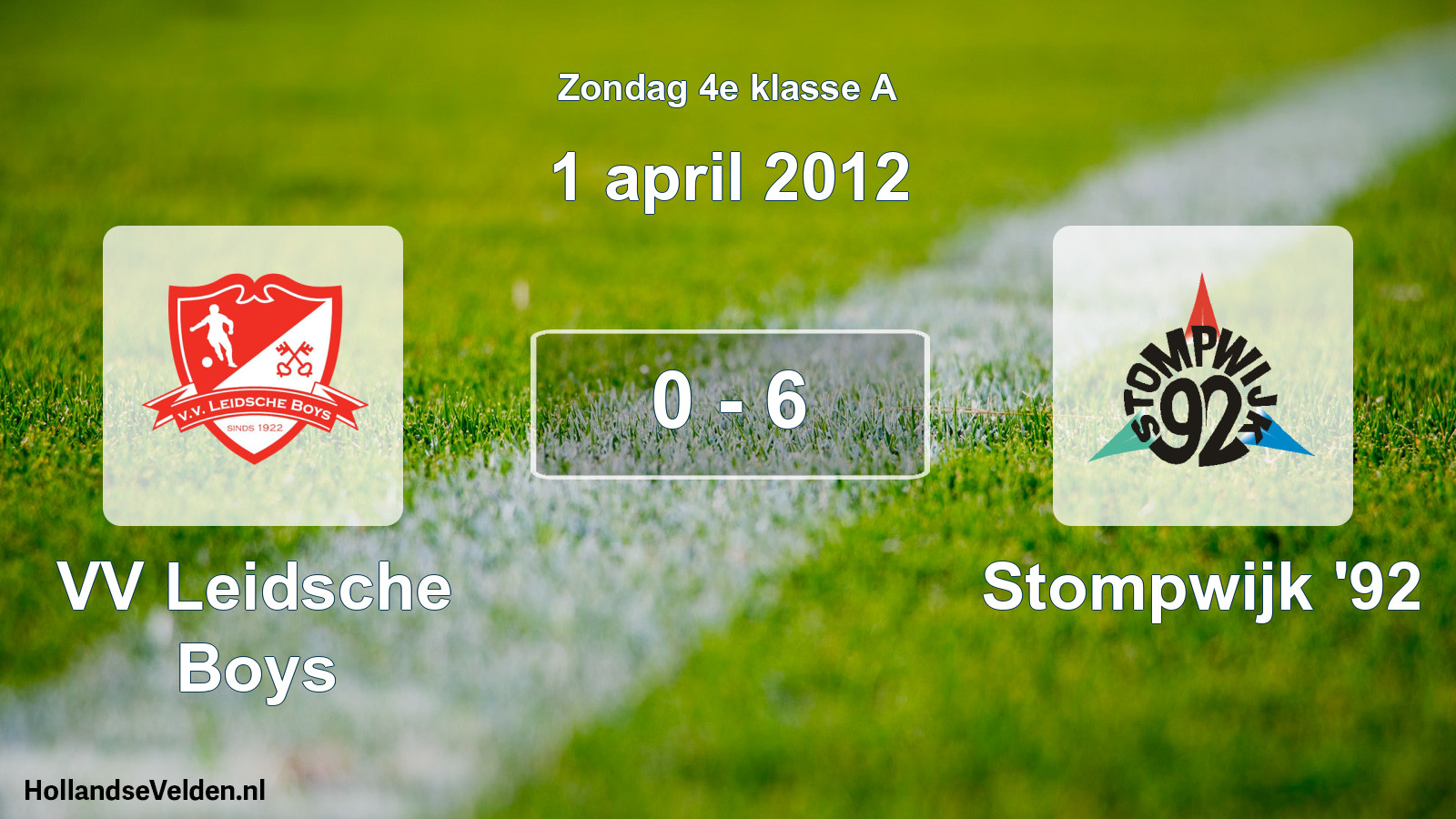 Total number of matches played: VV Leidsche Boys - Stompwijk '92 0 - 6 (1 April 2012)
