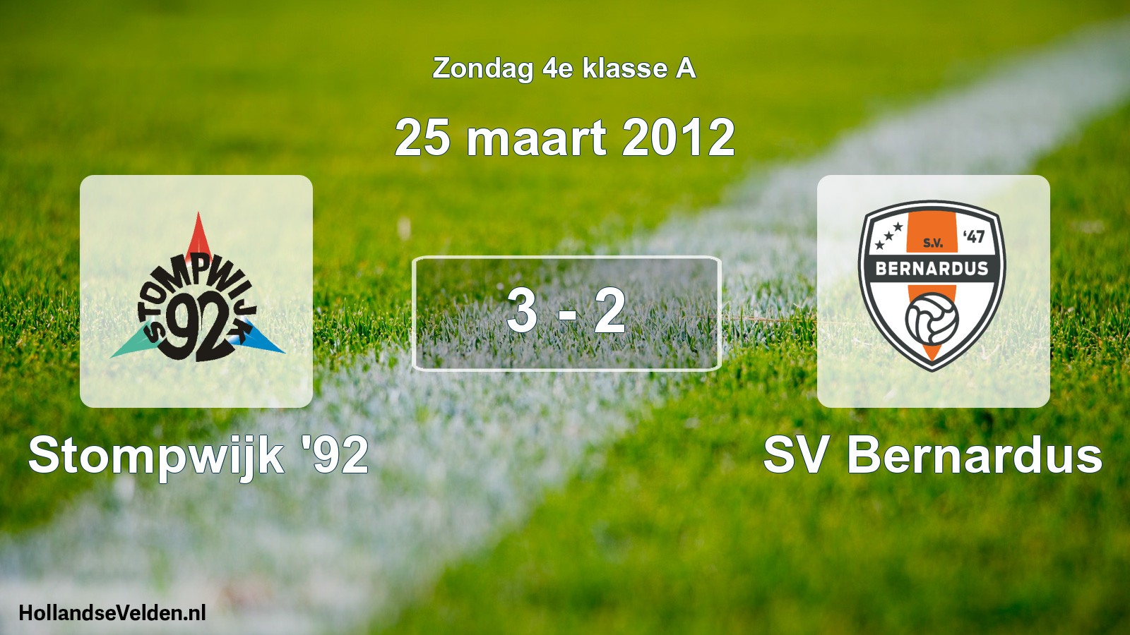 Total number of matches played: Stompwijk '92 - SV Bernardus 3 - 2 (25 March 2012)