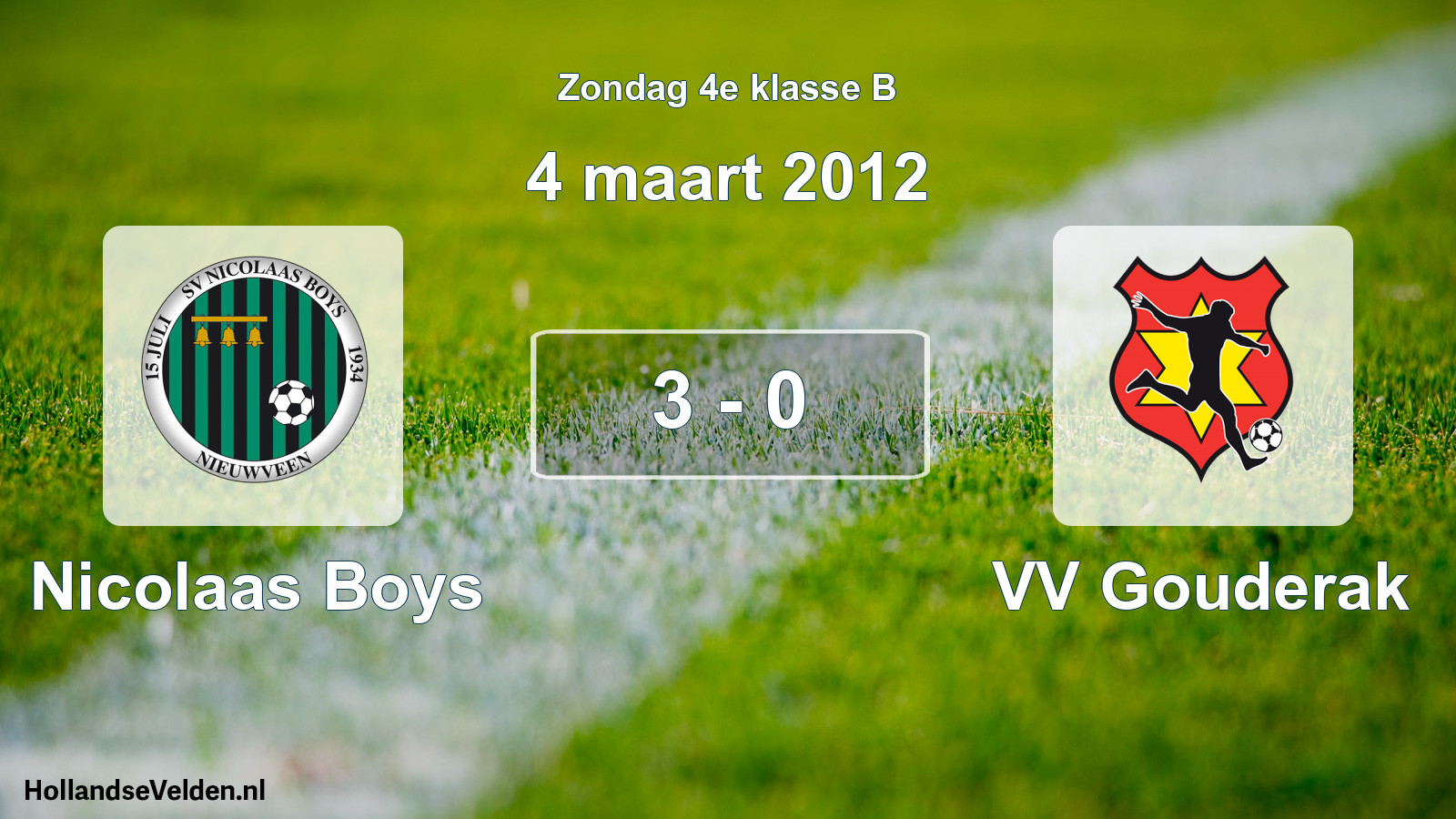 Total number of matches played: Nicolaas Boys - VV Gouderak 3 - 0 (4 March 2012)