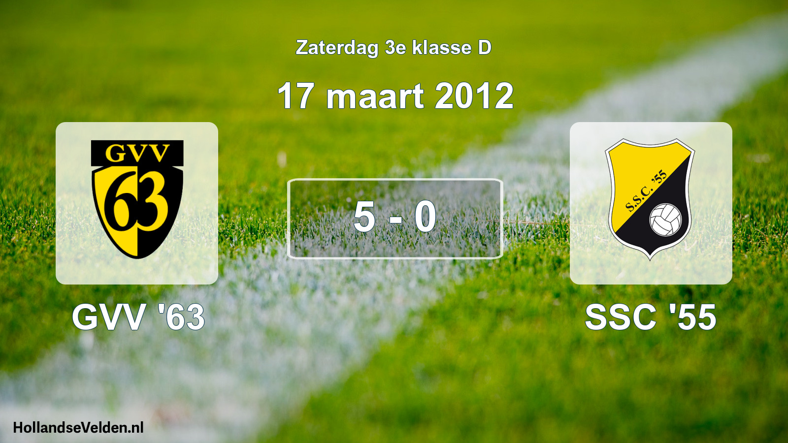 Total number of matches played: GVV '63 - SSC '55 5 - 0 (17 March 2012)