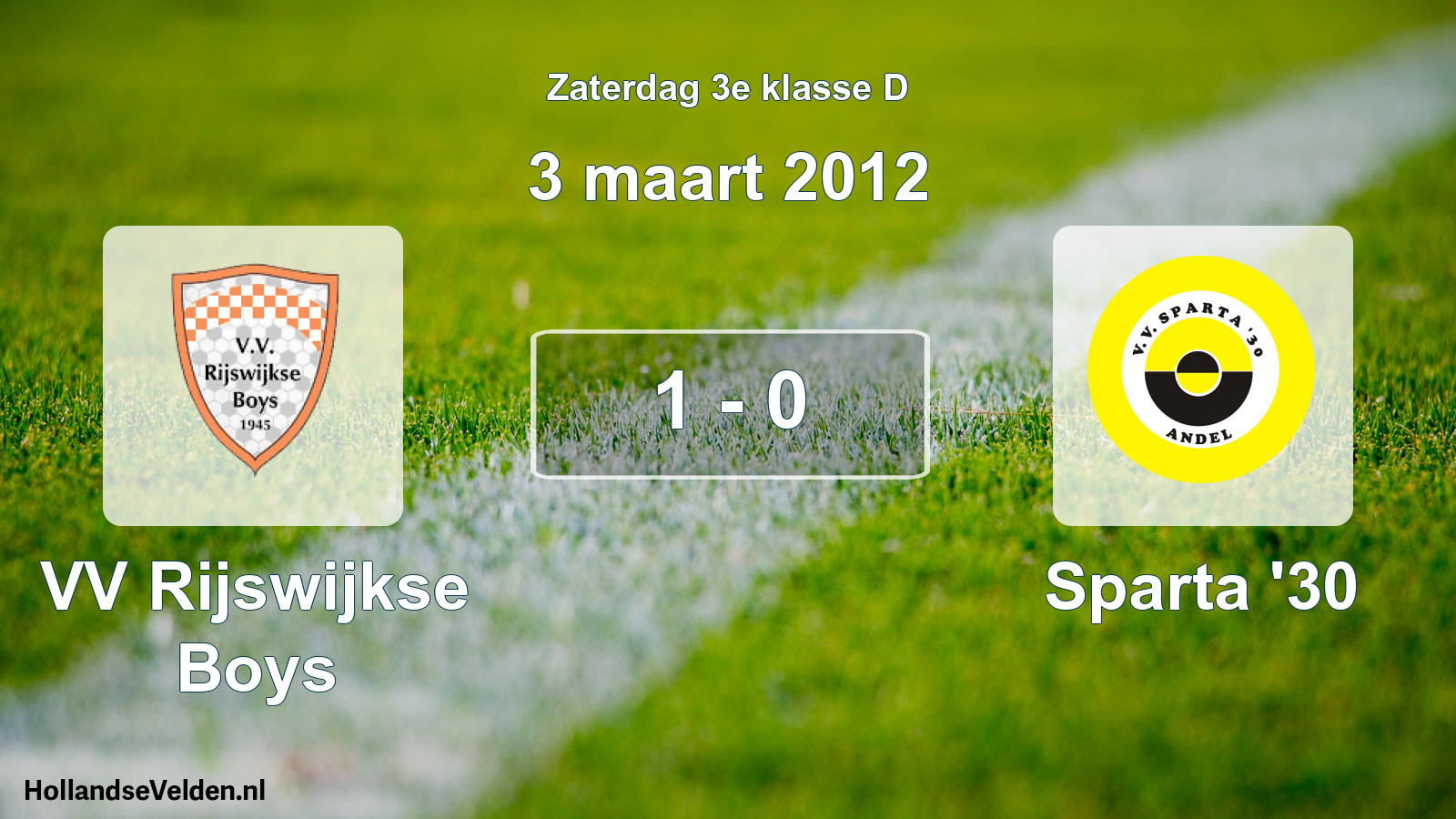 Total number of matches played: VV Rijswijkse Boys - Sparta '30 1 - 0 (3 March 2012)