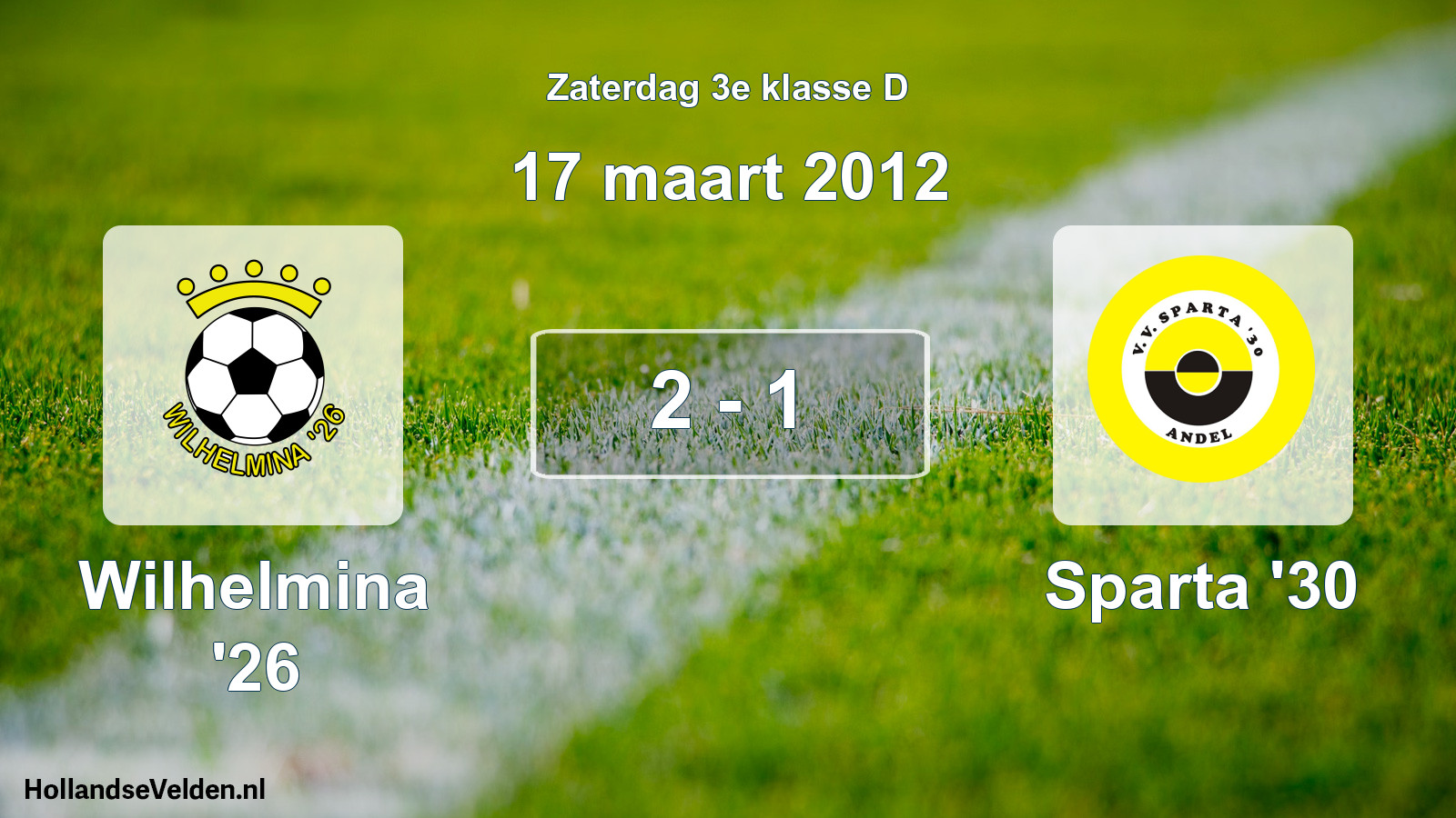 Total number of matches played: Wilhelmina '26 - Sparta '30 2 - 1 (17 March 2012)