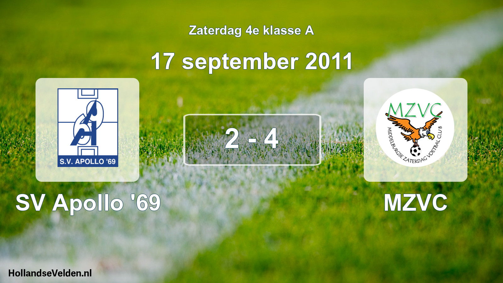 Total number of matches played: SV Apollo '69 - MZVC 2 - 4 (17 September 2011)