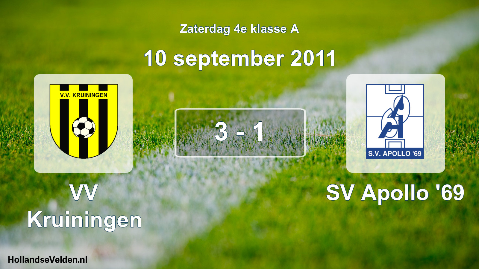 Total number of matches played: VV Kruiningen - SV Apollo '69 3 - 1 (10 September 2011)