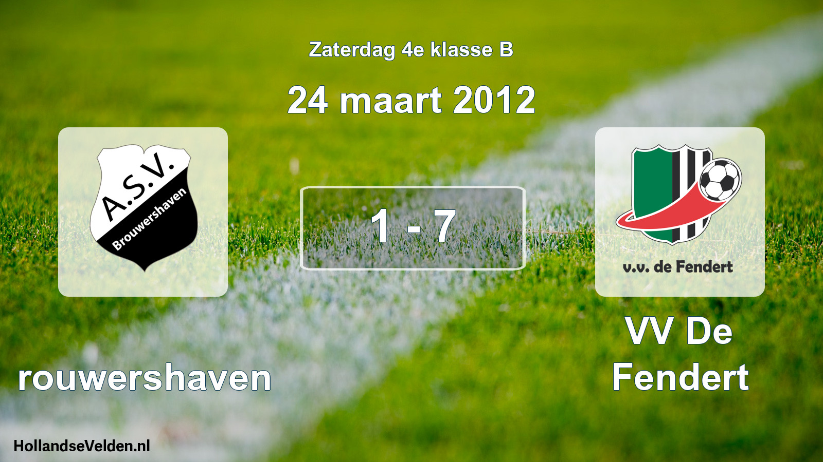 Total number of matches played: Brouwershaven - VV De Fendert 1 - 7 (24 March 2012)