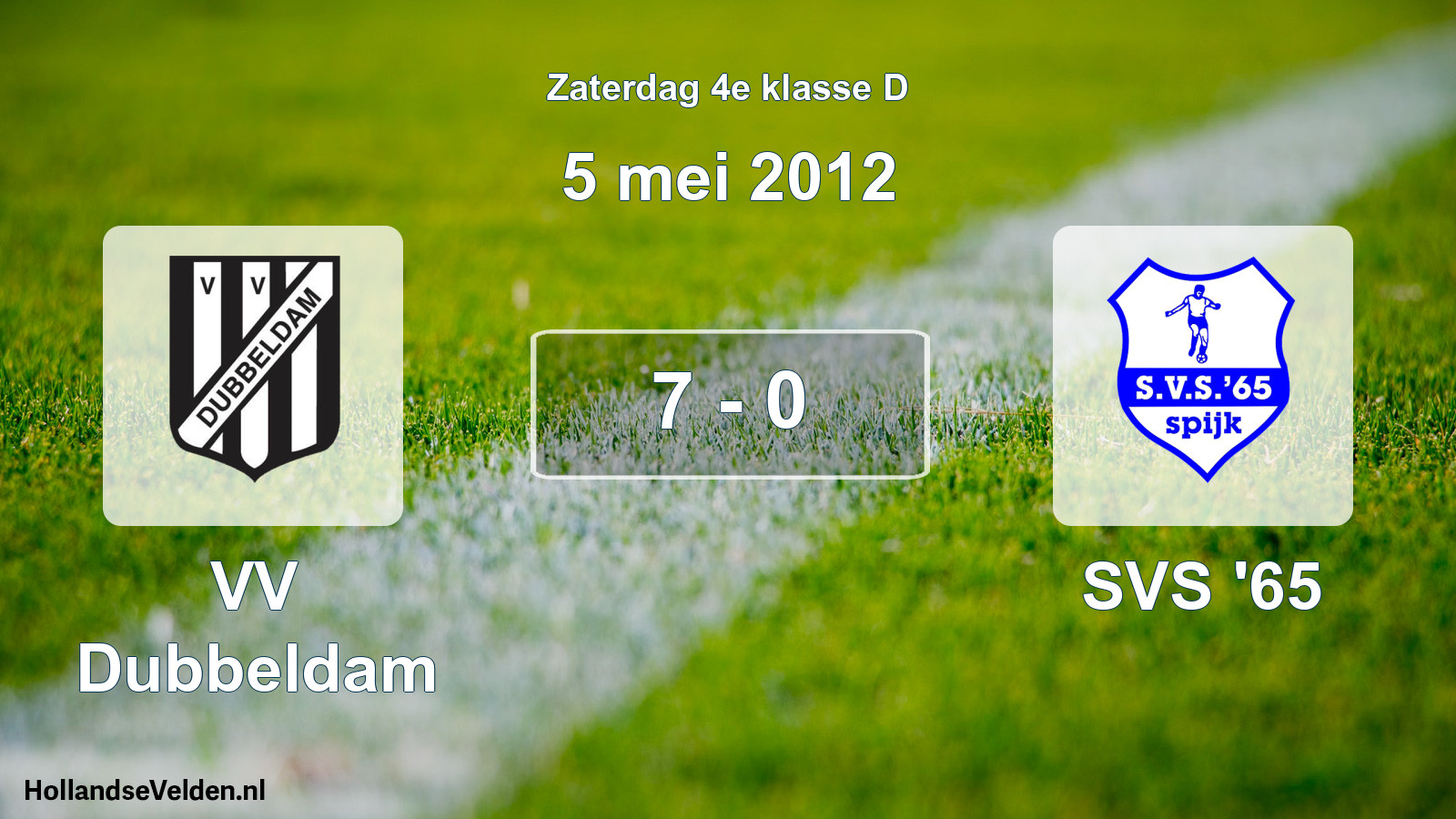 Total number of matches played: VV Dubbeldam - SVS '65 7 - 0 (5 May 2012)