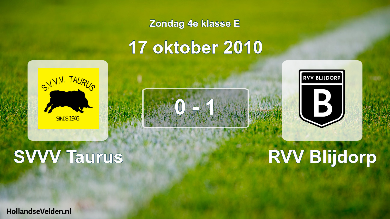 Gespeelde wedstrijd: SVVV Taurus - RVV Blijdorp 0 - 1 (17 oktober 2010)