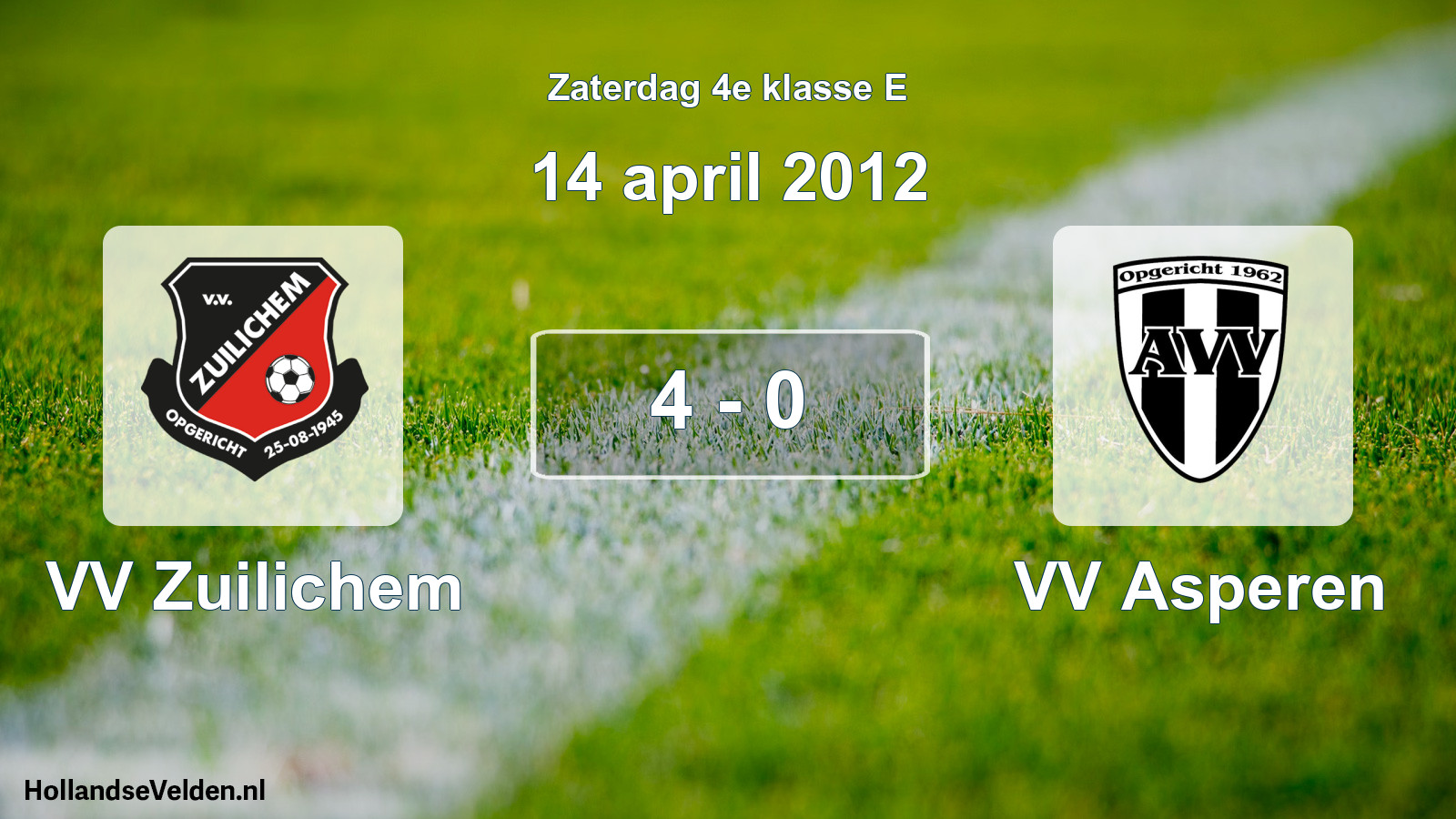 Total number of matches played: VV Zuilichem - VV Asperen 4 - 0 (14 April 2012)