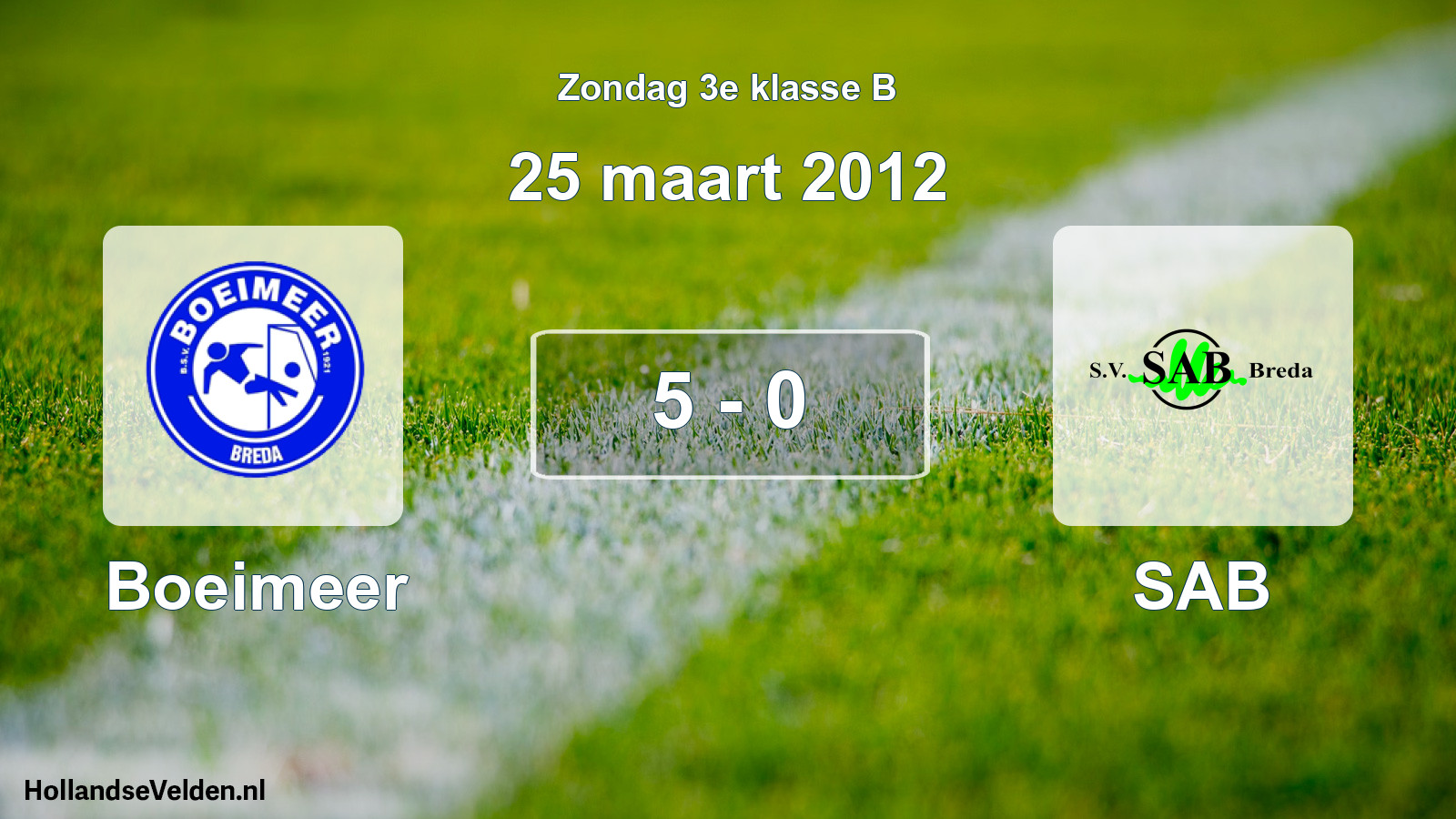Total number of matches played: Boeimeer - SAB 5 - 0 (25 March 2012)