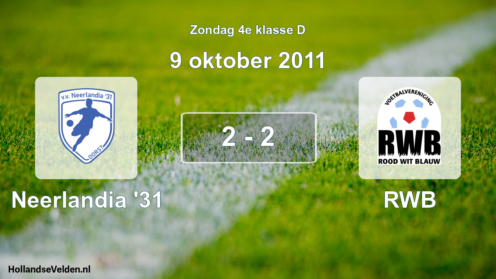 Total number of matches played: Neerlandia '31 - RWB 2 - 2 (9 October 2011)
