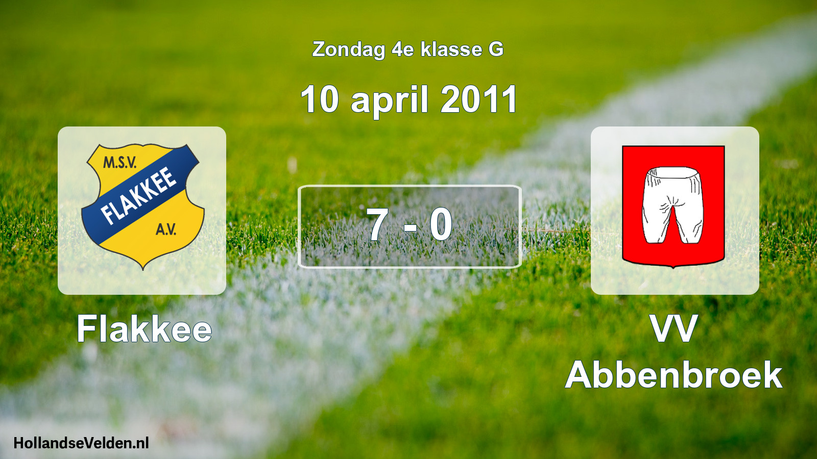 Total number of matches played: Flakkee - VV Abbenbroek 7 - 0 (10 April 2011)