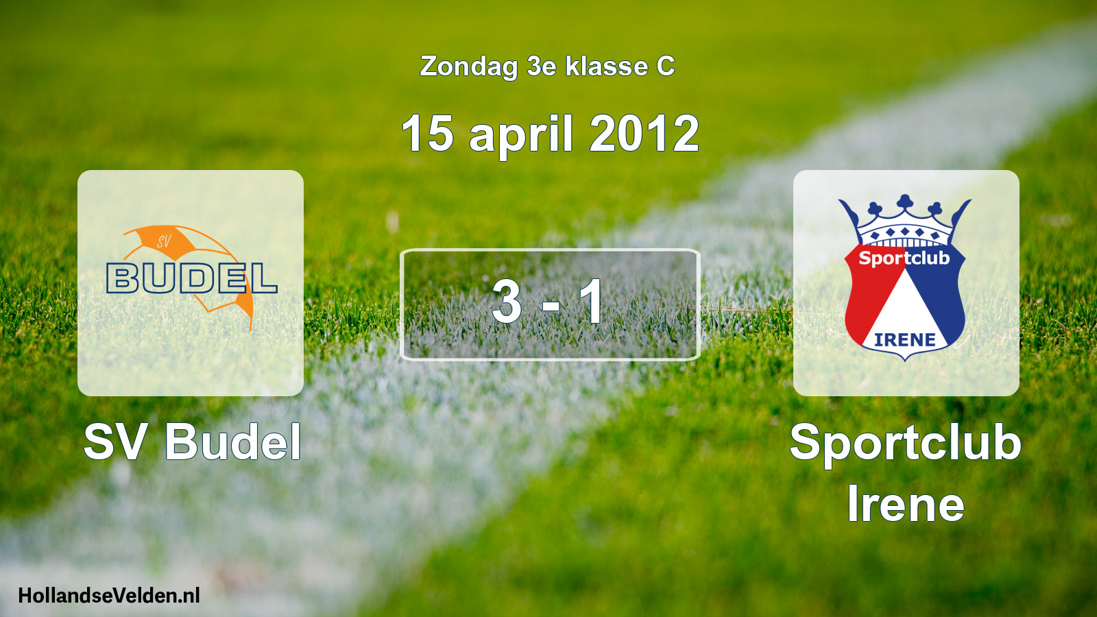 Total number of matches played: SV Budel - Sportclub Irene 3 - 1 (15 April 2012)