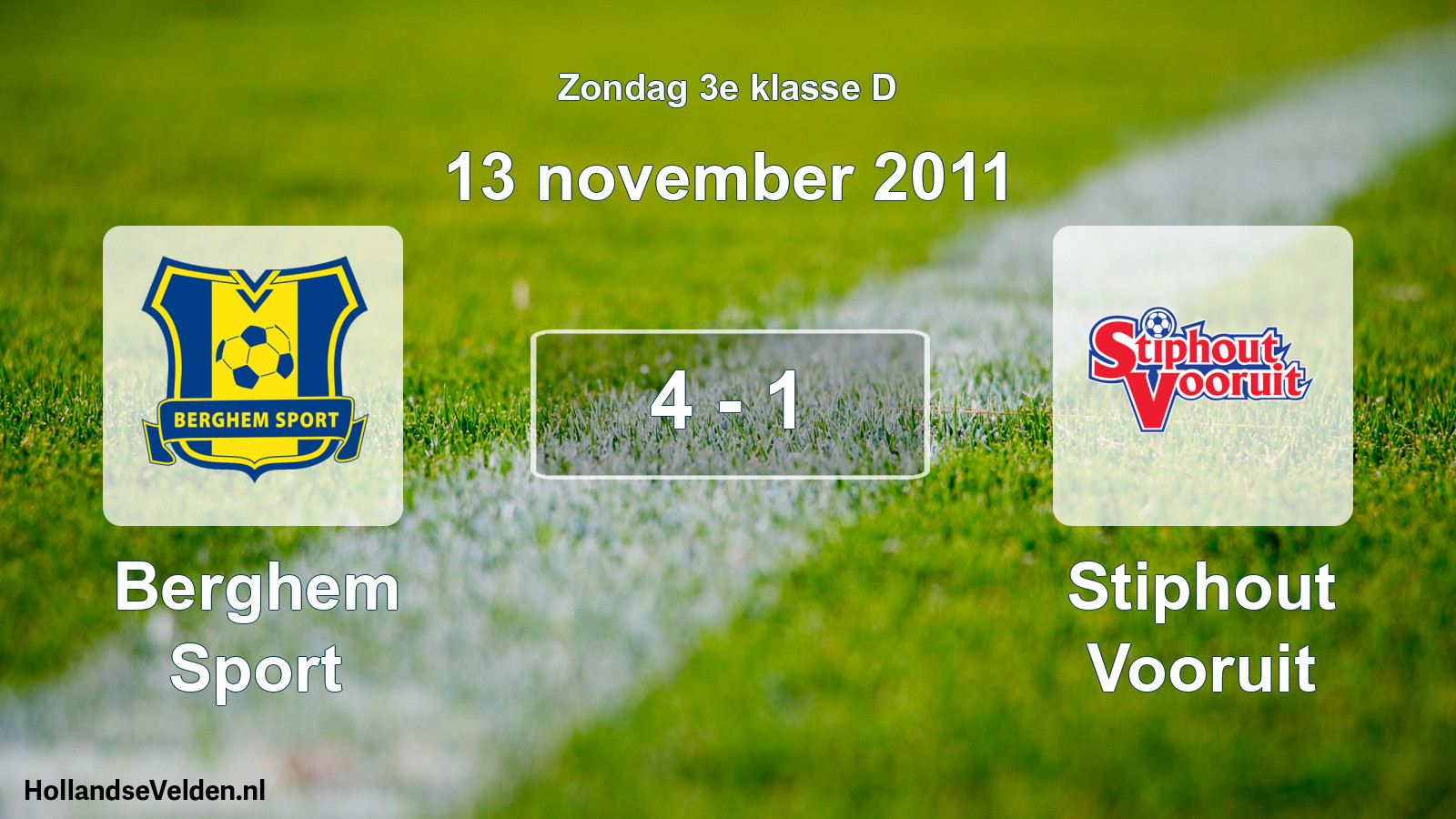 Total number of matches played: Berghem Sport - Stiphout Vooruit 4 - 1 (13 November 2011)