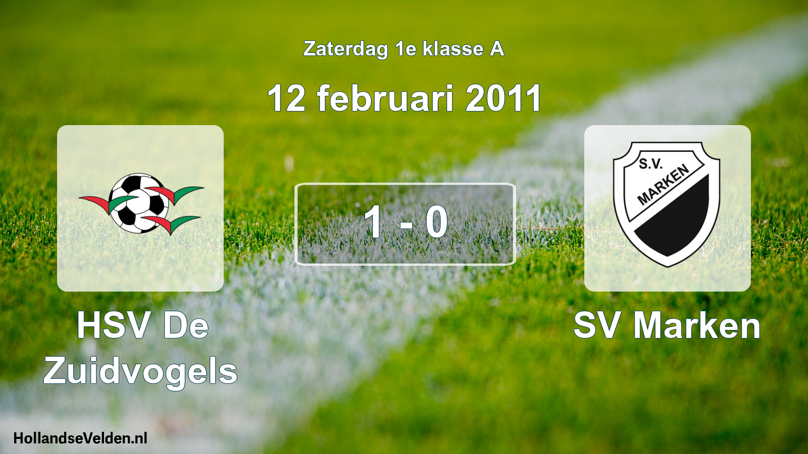 Total number of matches played: HSV De Zuidvogels - SV Marken 1 - 0 (12 February 2011)