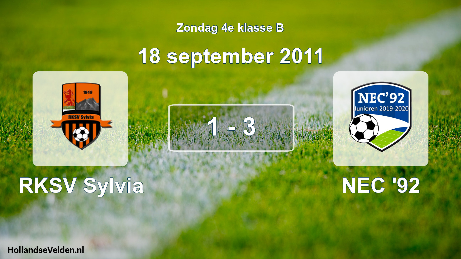 Gespeelde wedstrijd: RKSV Sylvia - NEC '92 1 - 3 (18 september 2011)
